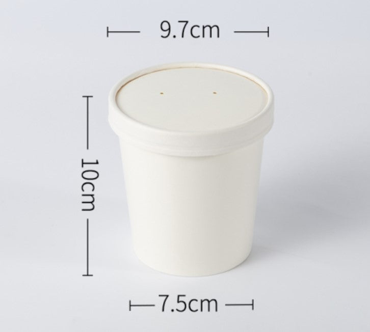 16oz White Kraft Paper Ice-cream Cup Gelato Yogurt Paper Cups with Lid 250 pcs