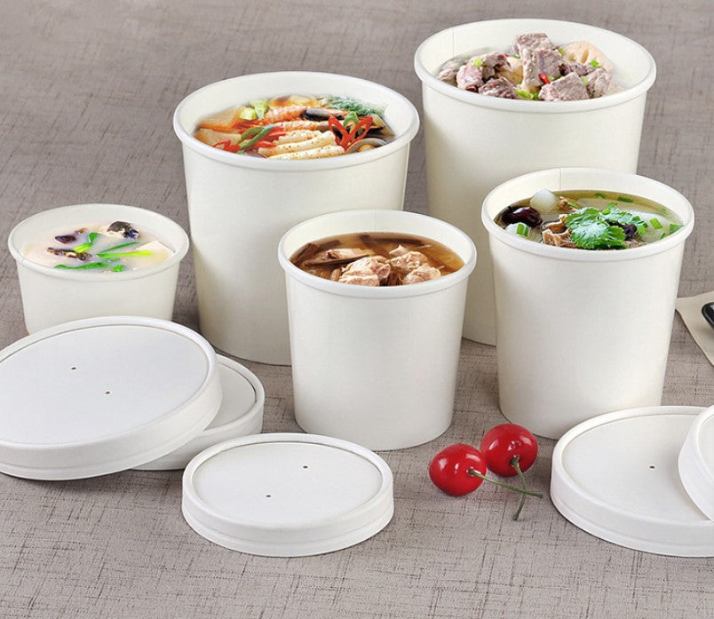 16oz White Kraft Paper Ice-cream Cup Gelato Yogurt Paper Cups with Lid 250 pcs