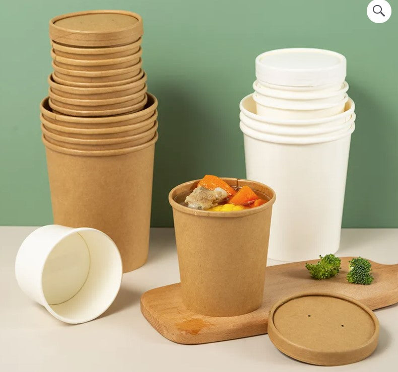 16oz White Kraft Paper Ice-cream Cup Gelato Yogurt Paper Cups with Lid 250 pcs